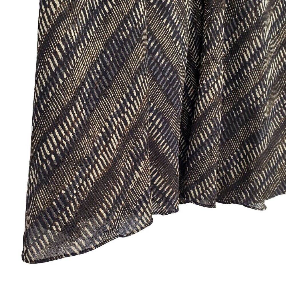 JNY Sz 10 Skirt 100% Silk Georgette Semi Sheer Lined Midi Artsy Flowy Black Tan - Picture 4 of 8